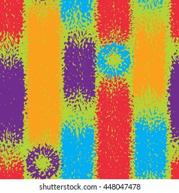 Abstract grunge seamless chaotic pattern with brushstrokes, blots, drops and splashes. Trendy colorful texture background. Modern wallpaper. Fashionable print with a shabby paint effect.