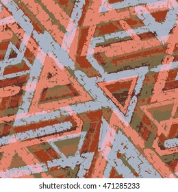 Abstract grunge seamless chaotic pattern with shapes painted by brush. Urban camouflage texture. Trendy colorful background. Modern wallpaper. Fashionable print with a shabby paint effect.