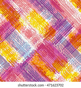 Abstract grunge seamless chaotic pattern with brushstrokes. Urban camouflage texture. Trendy colorful background. Modern wallpaper. Fashionable print with a shabby paint effect.