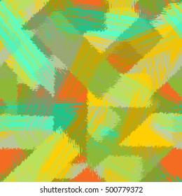 Abstract grunge seamless chaotic pattern with brushstrokes. Urban autumn camouflage texture. Trendy colorful background. Modern wallpaper. Fashionable print with a shabby paint effect.