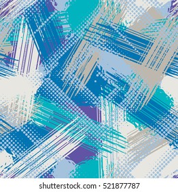 Abstract grunge seamless chaotic pattern with brushstrokes. Urban winter camouflage texture. Season colorful background. Modern wallpaper. Fashionable print with a shabby paint effect.
