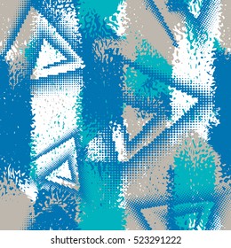 Abstract grunge seamless chaotic pattern with brushstrokes. Urban winter camouflage texture. Season colorful background. Modern wallpaper. Fashionable print with a shabby paint effect.