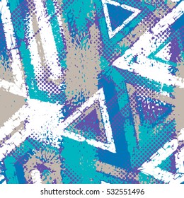 Abstract grunge seamless chaotic pattern with brushstrokes. Urban winter camouflage texture. Season colorful background. Modern wallpaper. Fashionable print with a shabby paint effect.