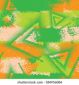 Abstract grunge seamless chaotic pattern with brushstrokes. Urban spring camouflage texture. Trendy colorful background. Modern wallpaper. Fashionable print with a shabby paint effect.