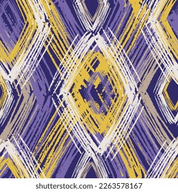 Abstract grunge seamless pattern with brush strokes rhombuses in trendy colors. Modern print for fabric, textiles, wrapping paper. Vector illustration