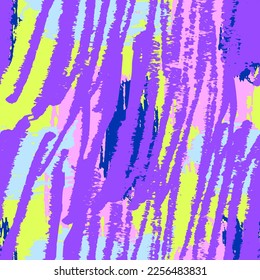 Abstract grunge seamless pattern with brushstrokes in trendy neon colors. Modern print for fabric, textiles, wrapping paper. Vector illustration