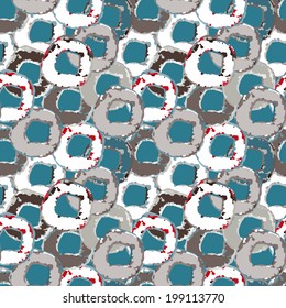 Abstract grunge seamless pattern with circles. Geometric distressed background. Paint stains. Graffiti. Endless print silhouette texture. Fabric design. Wallpaper - vector