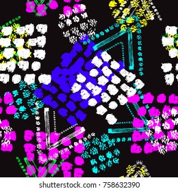 Abstract grunge seamless pattern with dots, lines, brush strokes, design element. Organic texture. Can be used for invitations, greeting cards, scrapbooking, print, gift wrap, manufacturing.