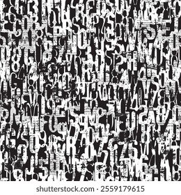 Abstract grunge seamless pattern of English letters and scuffed collage of newspaper clippings. Vector background with capital Latin letters in retro style. Suitable for wallpaper, wrapping paper