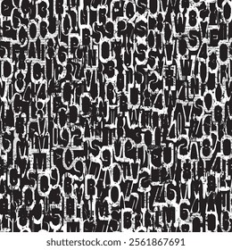 Abstract grunge seamless pattern of English letters and scuffed collage of newspaper clippings. Vector background with capital Latin letters in retro style. Suitable for wallpaper, wrapping paper