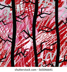 Abstract grunge seamless pattern made of hand drawn trees.