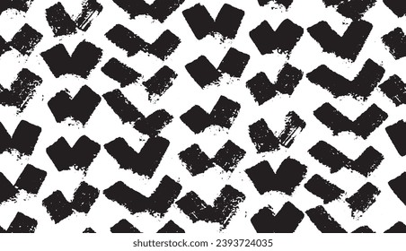 Abstract grunge seamless pattern with textured black ink hand drawn angle brush strokes. Contrast trendy distressed elements texture for textile, wrapping paper, cover, surface, wallpaper