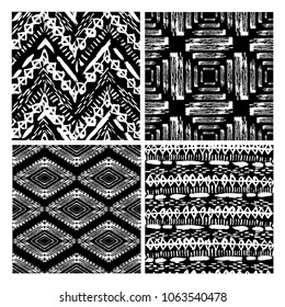 Abstract grunge seamless patterns set with brush strokes, design element.  Can be used for invitations, greeting cards, scrapbooking, print, gift wrap, manufacturing, textile