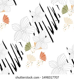 Abstract grunge shapes and flowers wild chamomile seamless pattern. Daisy flower vector background. 
