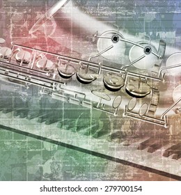 abstract grunge sound background with saxophone and piano keys