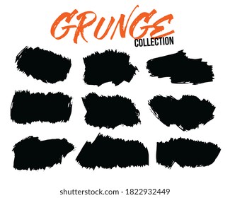 conjunto de nueve trazo de pincel de brocha de grunge abstracto