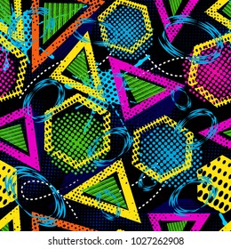 Abstract grunge sport pattern children for girls and boys. Creative sport vector pattern with dots, triangle, lines, polygon. Funny wallpaper for textile and fabric. Fashion sport pattern style.
