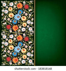 abstract grunge spring floral ornament on green background