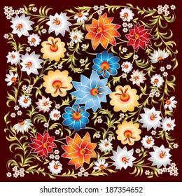abstract grunge spring floral ornament on red background
