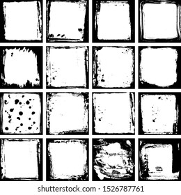 Abstract grunge square frame big collection template set. Black and white Background drops, paint stains, ink, copy space for your text, design card banner template. Vector