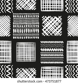 Abstract grunge squares vector seamless pattern. Tribal texture