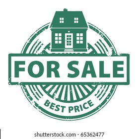 Abstract grunge stamp with house and the word for sale written inside the stamp, vector illustration