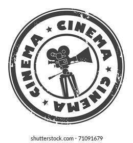 Abstract grunge stamp with movie camera and the word cinema inside, vector illustration