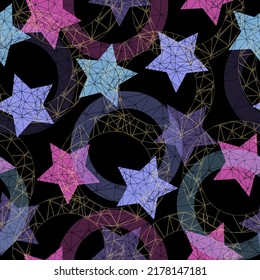 abstract grunge stars seamless. A seamless camouflage pattern consisting of squares cut by a five-pointed star into multi-colored fragments.