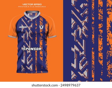 abstract grunge stripe orange t shirt mockup sport jersey design for football soccer, racing, e sports, running design kit