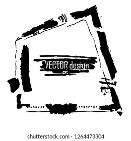 Abstract grunge style vector banner. Black paint, ink drawing, brush strokes, marker, pencil, brushes, lines, dots. Dirty artistic design element, frame for text, quote box etc.