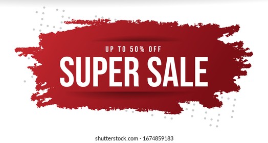abstract grunge super sale banner with red color. Brush super sale banner