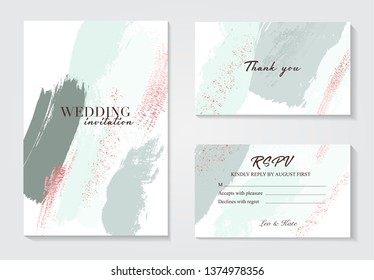 Abstract Grunge tender green Pattina greeting card. Hand-drawn pastel glitter foil effect Retro Texture. Trendy Chic wedding Background made in Vector