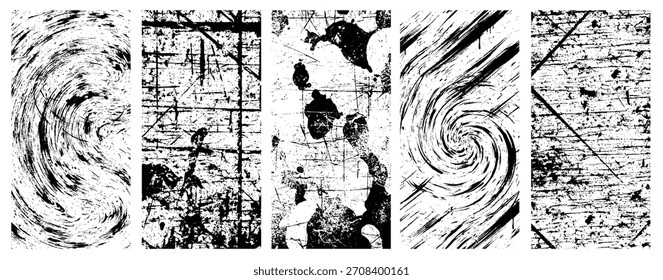 Abstractas fondo de textura grunge con líneas de Vertical afligidas y patrones de remolino orgánico en blanco y negro
