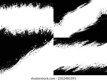 Abstrakte Grunge-Textur-Hintergründe, rauer Randrahmen, bedrückte Grenze, Schwarz-Weiß-Farbe, Vektorgrafik-Vorlage für Poster, Tapete, Banner, Website.