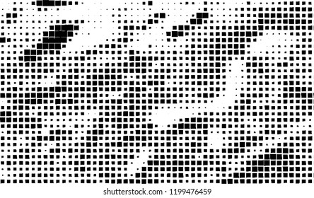 Abstract grunge texture of black squares on a white background