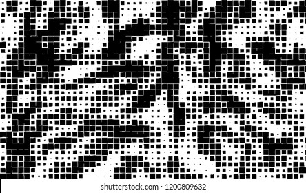 Abstract grunge texture of black squares on a white background