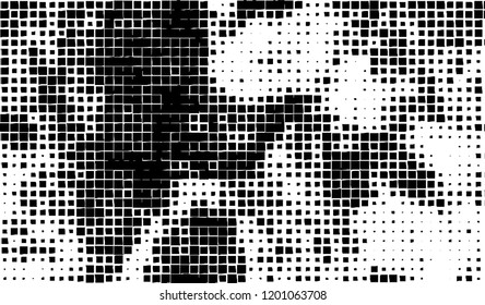 Abstract grunge texture of black squares on a white background