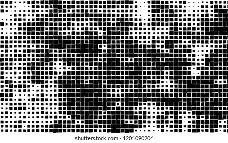 Abstract grunge texture of black squares on a white background