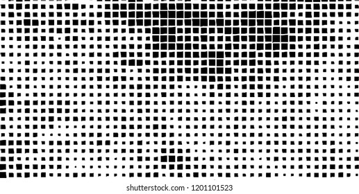 Abstract grunge texture of black squares on a white background