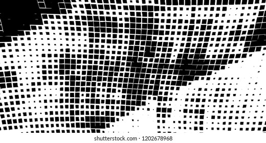 Abstract grunge texture of black squares on a white background