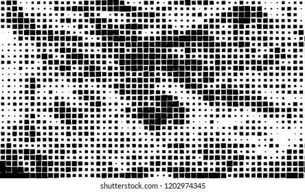 Abstract grunge texture of black squares on a white background