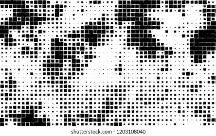 Abstract grunge texture of black squares on a white background