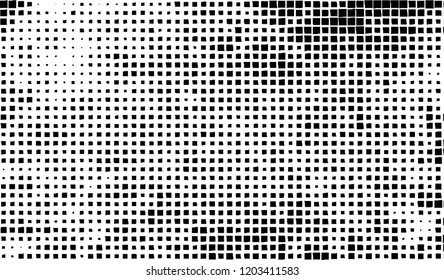 Abstract grunge texture of black squares on a white background