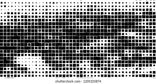Abstract grunge texture of black squares on a white background