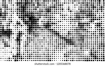 Abstract grunge texture of black squares on a white background