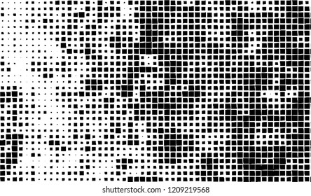 Abstract grunge texture of black squares on a white background