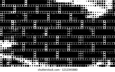 Abstract grunge texture of black squares on a white background