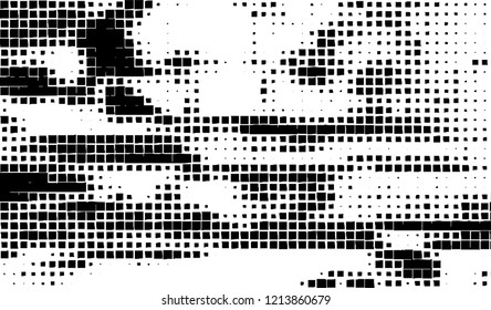 Abstract grunge texture of black squares on a white background