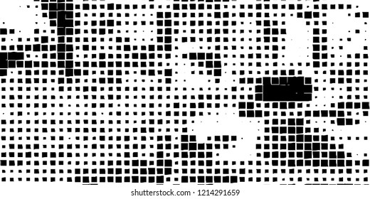 Abstract grunge texture of black squares on a white background