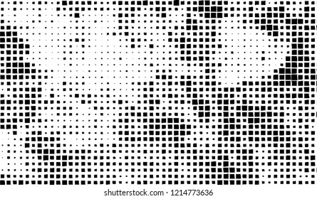 Abstract grunge texture of black squares on a white background